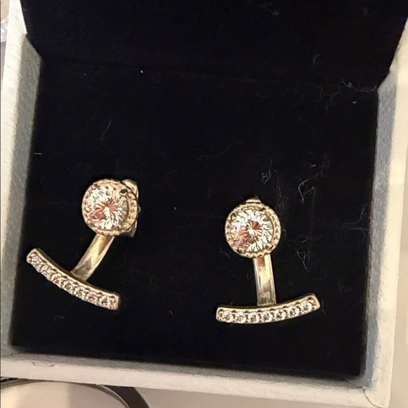 EUC Pandora Silver Earrings with Clear Stones - Picture 3 of 11